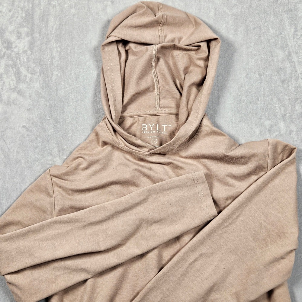 BYLT Signature Hoodie Mens Small Tan Long Sleeve Performance Pullover Gym Casual